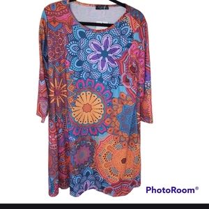 Camisa orange, blue, and purple floral dress. Size XL.